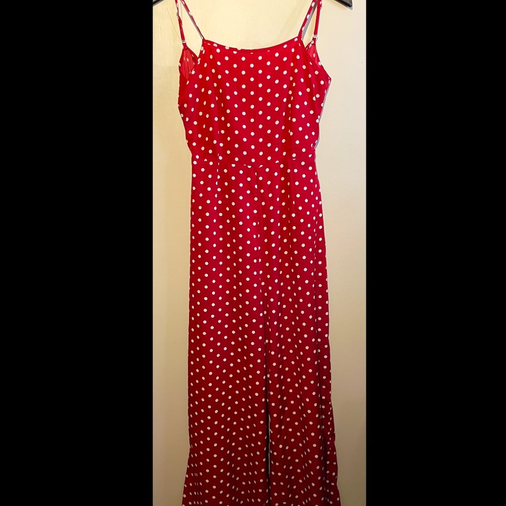 Red Jumpsuit with White polka dots! Worn once! Great condition!